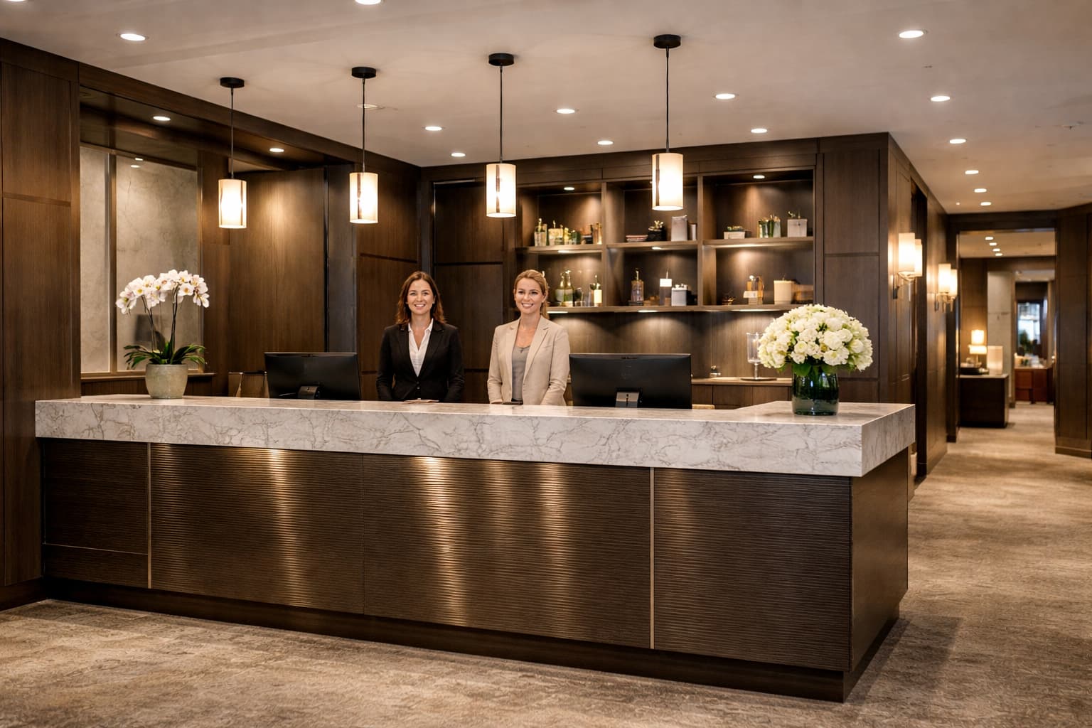 Modern reception desk at premium venue